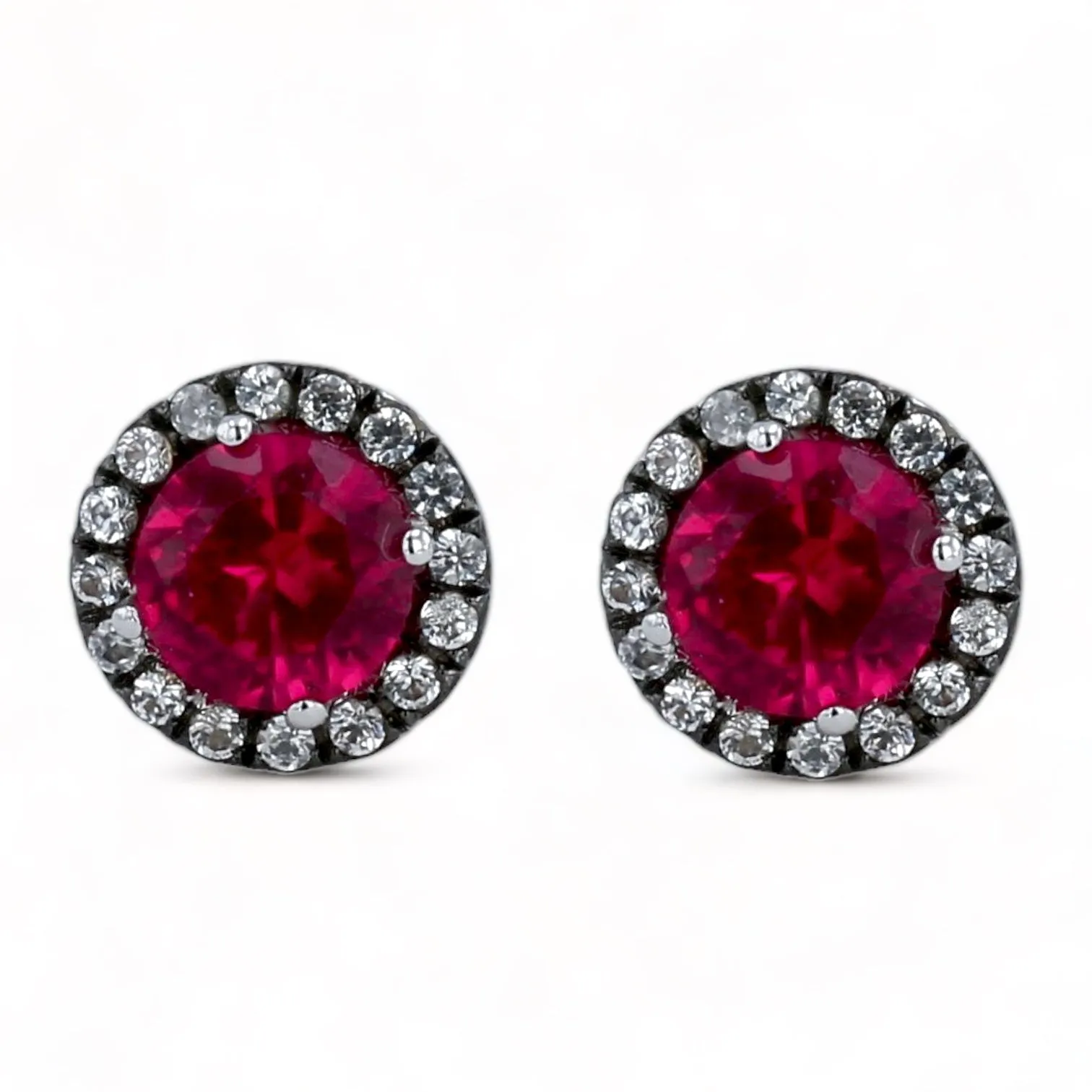 10k White gold ruby and white topaz studs earrings-10295