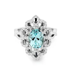 18ct White Gold, Diamond and Aquamarine Ring