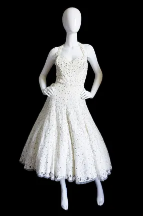 1950s Edith Small Lace Rhinestone Dress