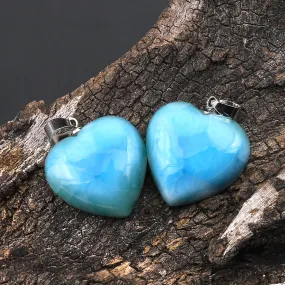 2 Matching Natural Blue Larimar Heart Pendants Earring Pair Genuine Real Genuine Larimar Gemstone A5