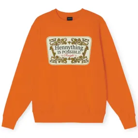 3Forty Inc Men Hennything is Possible crewneck fleece Shirt(Orange)