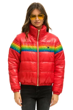 6 STRIPE LUXE APRES PUFFER JACKET - GLOSSY CHERRY