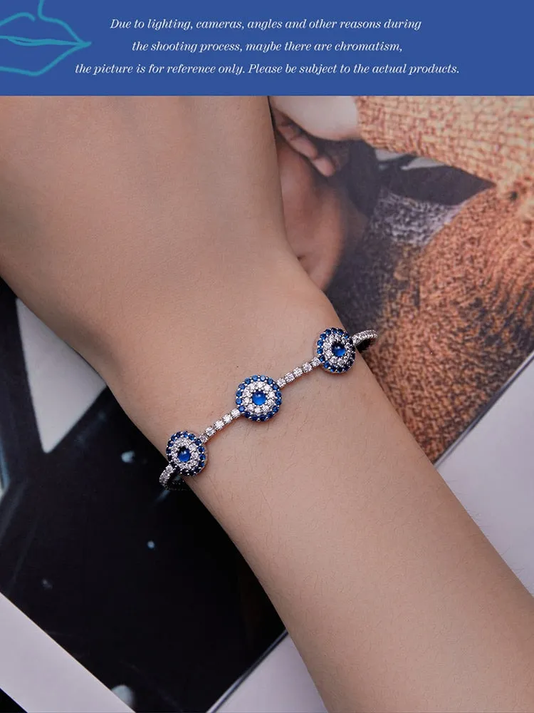 925 Sterling Silver Round Devils Eye Lucky Guarding Bracelet for Women