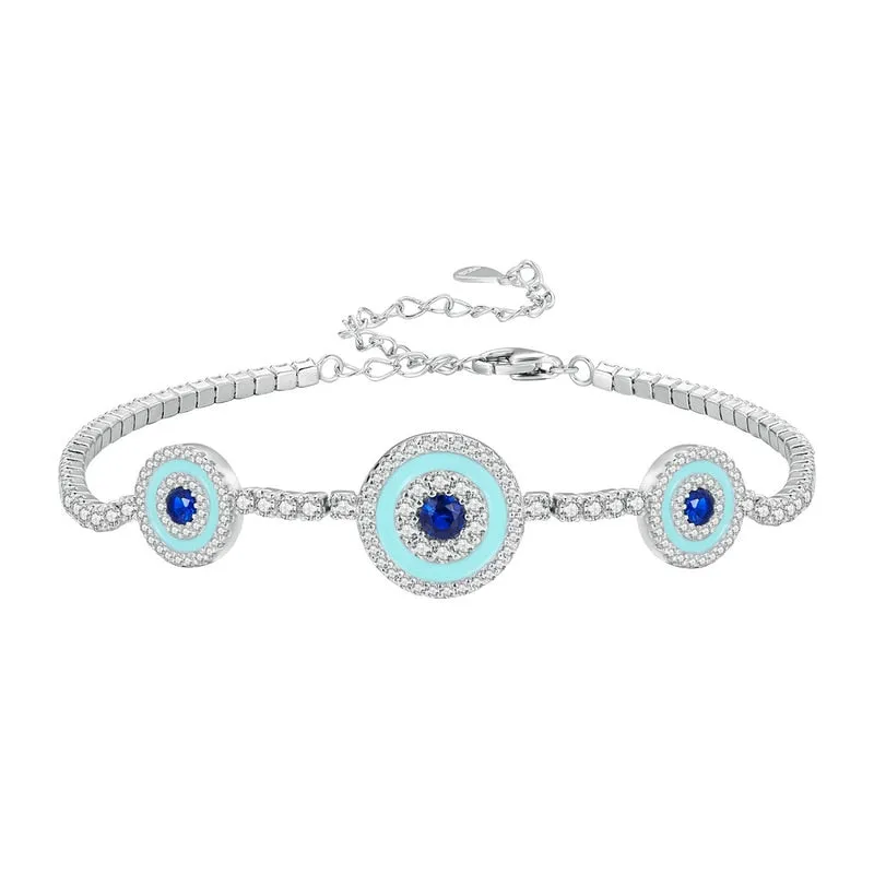 925 Sterling Silver Round Devils Eye Lucky Guarding Bracelet for Women