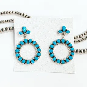 Anthony Skeets | Navajo Handmade Sterling Silver Circle Drop Earrings with Sleeping Beauty Turquoise