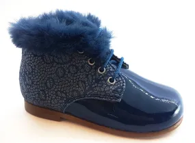 Beberlis Petroleo Blue Patent Fur Baby Bootie