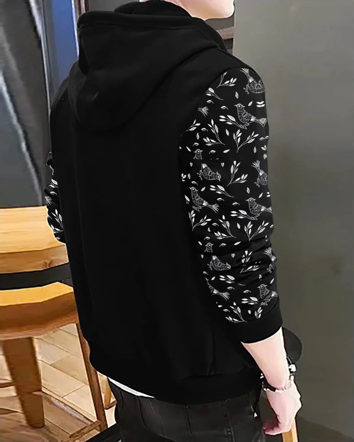 Birds Printed Jacket - Black