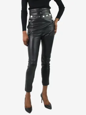 Black leather stud-buttoned trousers - size FR 36