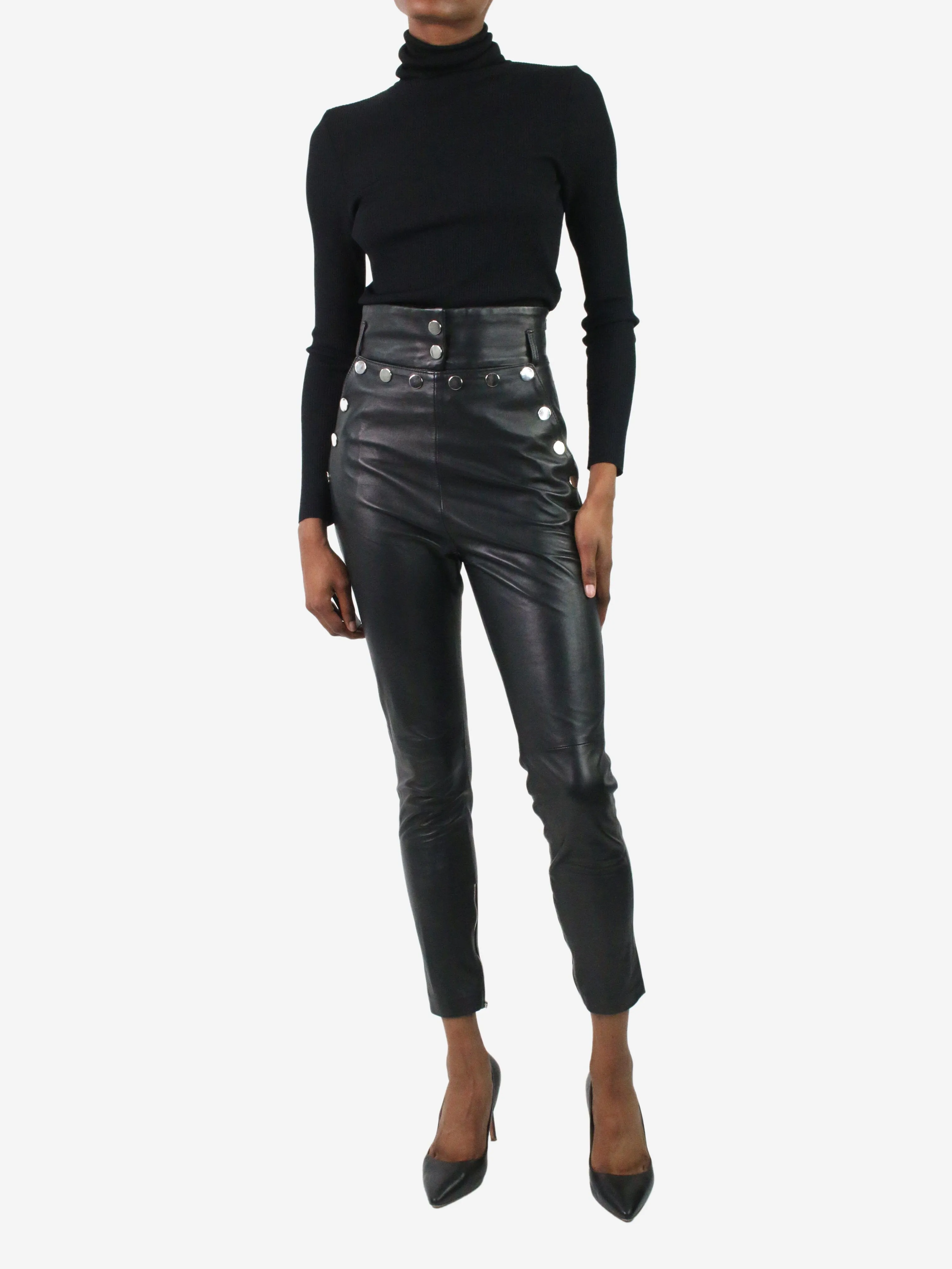 Black leather stud-buttoned trousers - size FR 36