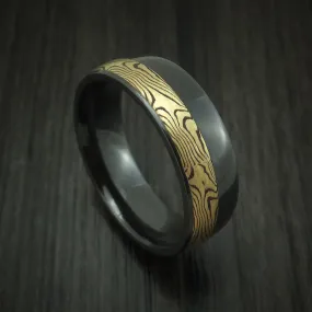 Black Titanium And Yellow Gold Mokume Shakudo Men's Ring Custom Made Band