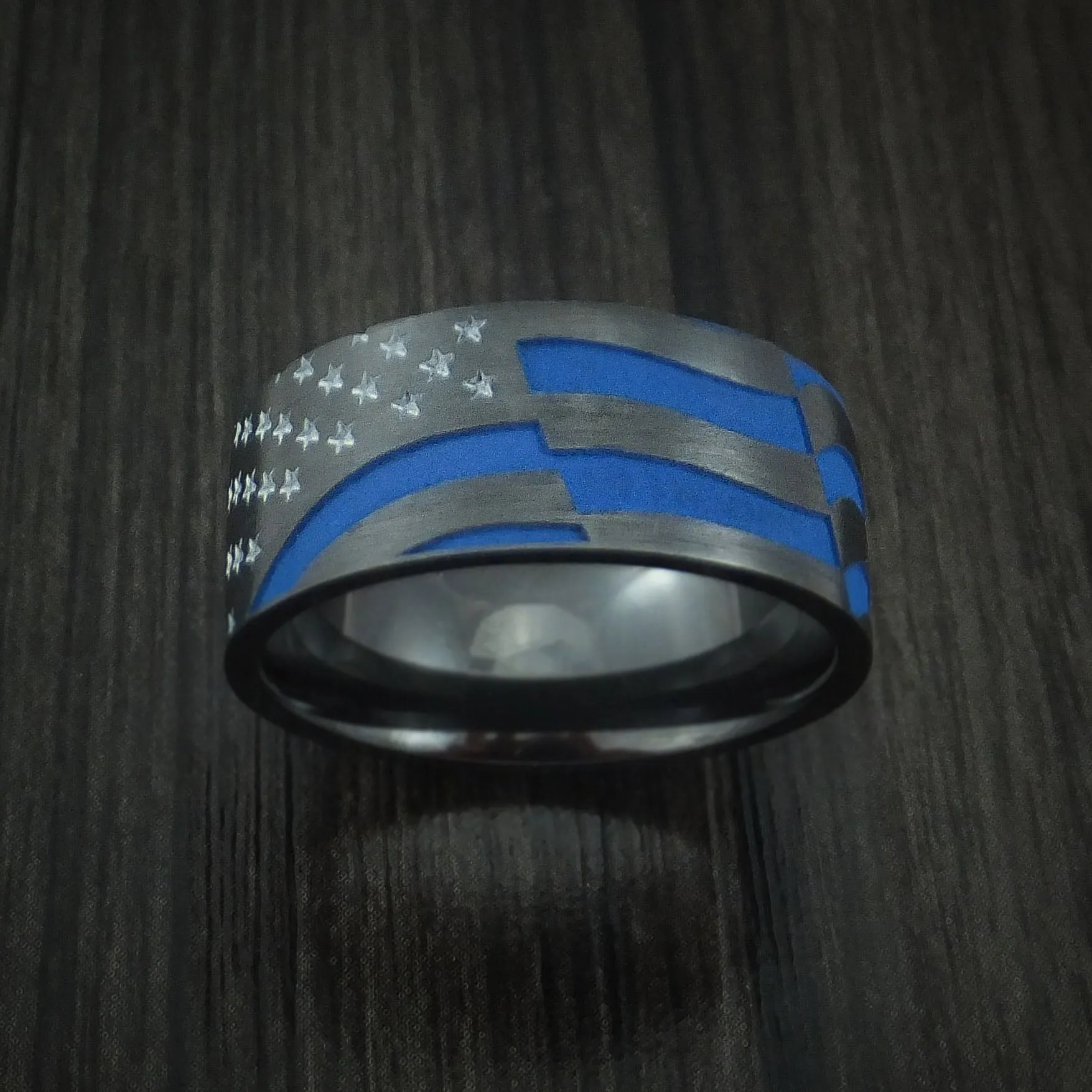 Black Zirconium and Cerakote American Custom Made United States Men's Ring