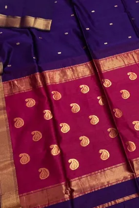 Blue & Pink Maheshwari Cotton Silk Saree