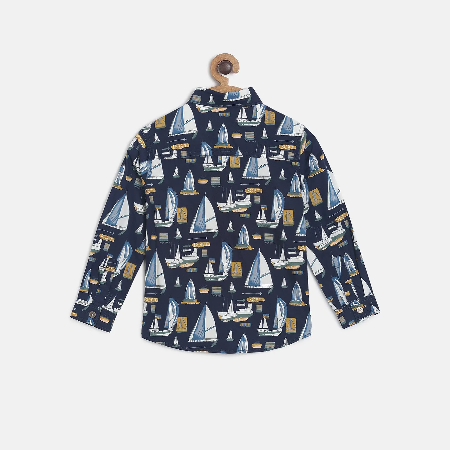 Boys Navy Blue Ark Boat Printed Casual Shirt