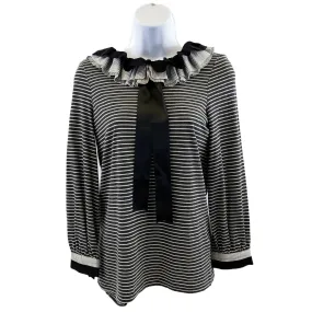 Chanel - 2008 Fall/Winter Grey-White Striped Blouse - Detachable Collar 36 US 4