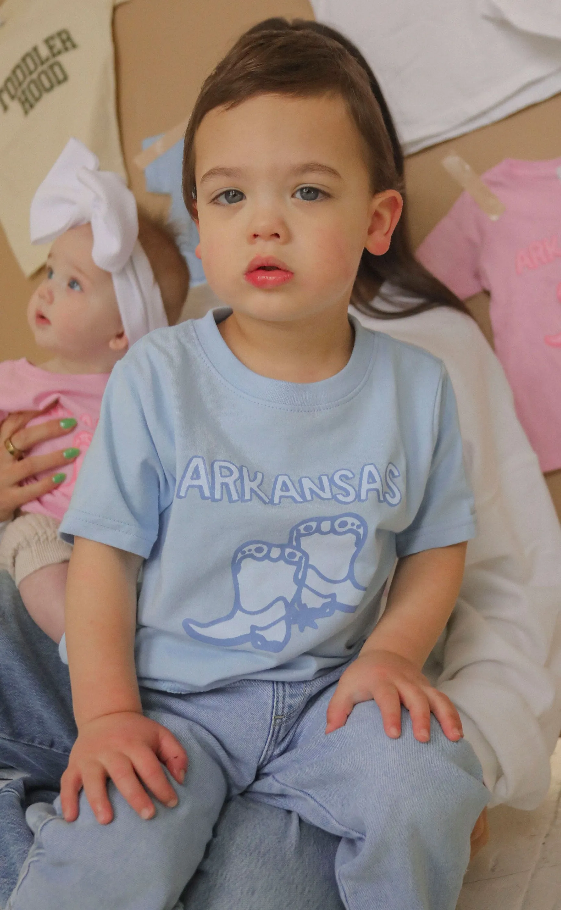 charlie southern: arkansas blue boots kids tee