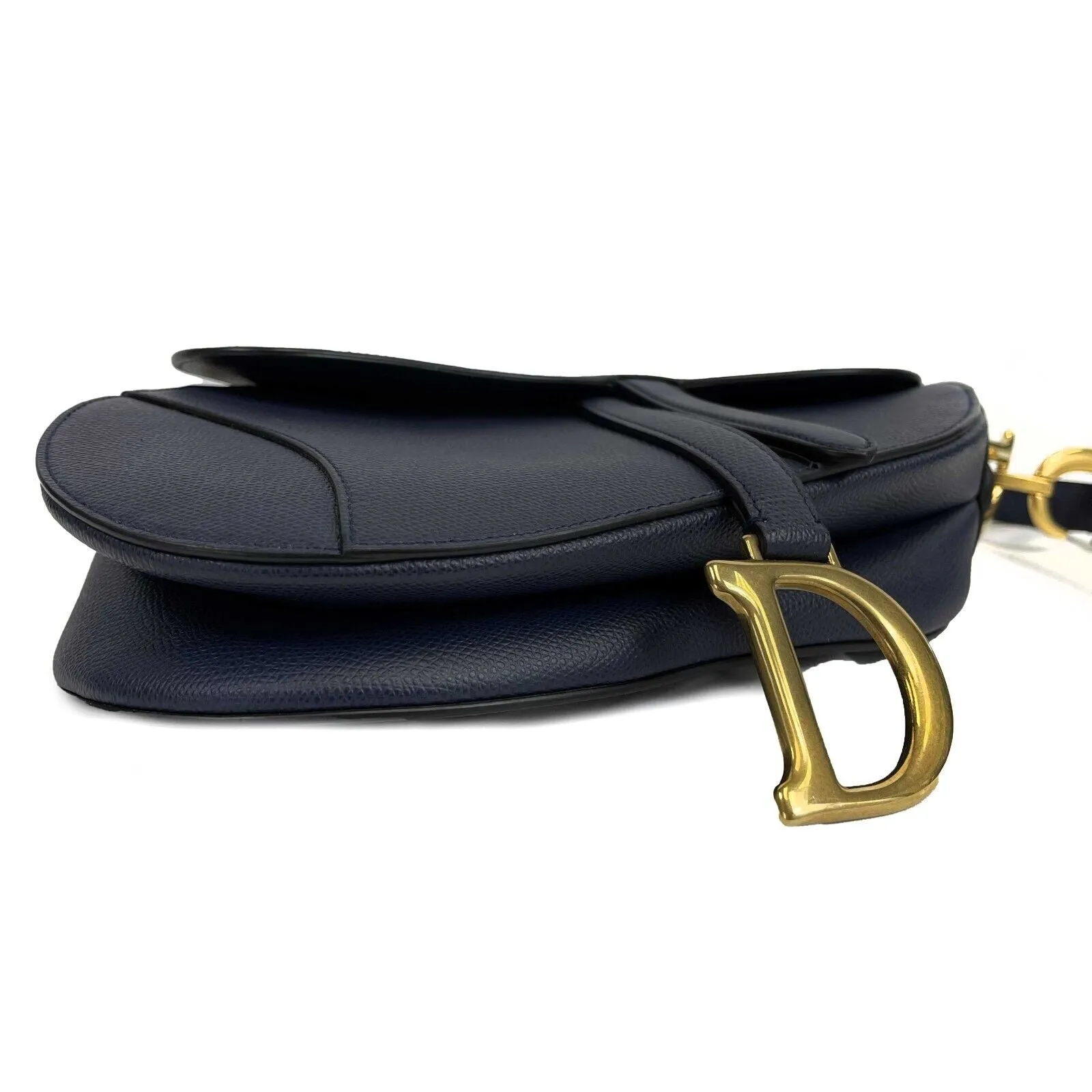 Christian Dior - Calfskin Leather Saddle Bag Navy Blue / Gold CD Shoulder Bag