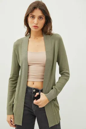 COTTON BLEND KNIT OPEN FRONT CARDIGAN