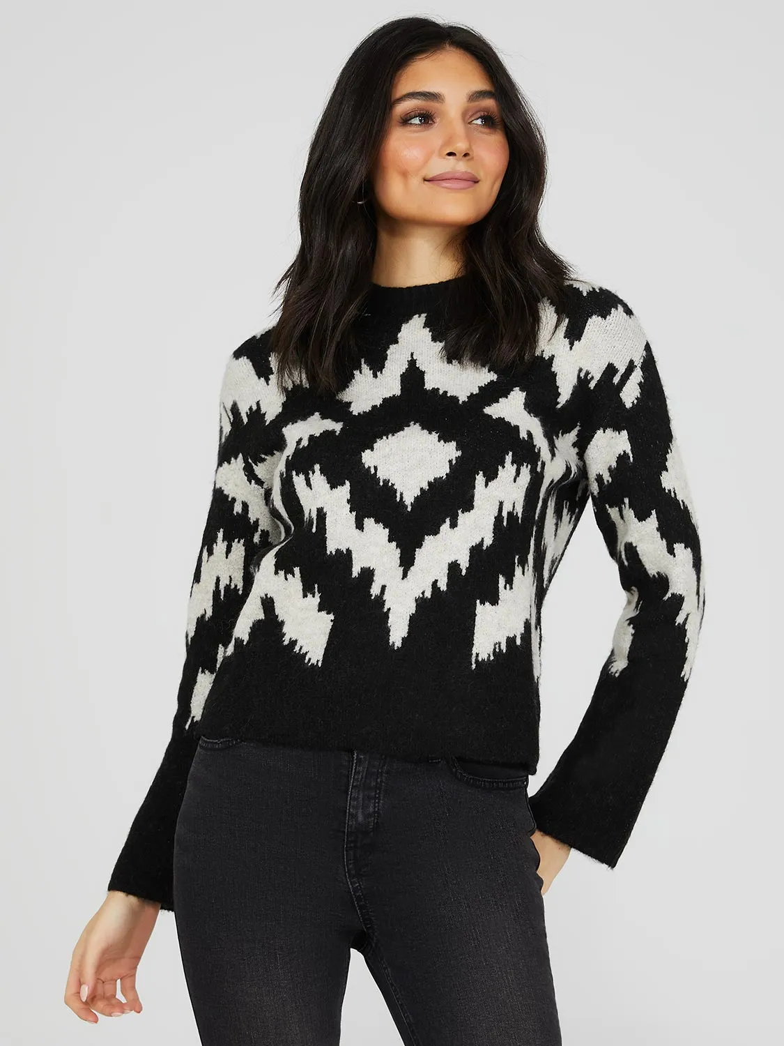 Double Jacquard Crew Neck Sweater