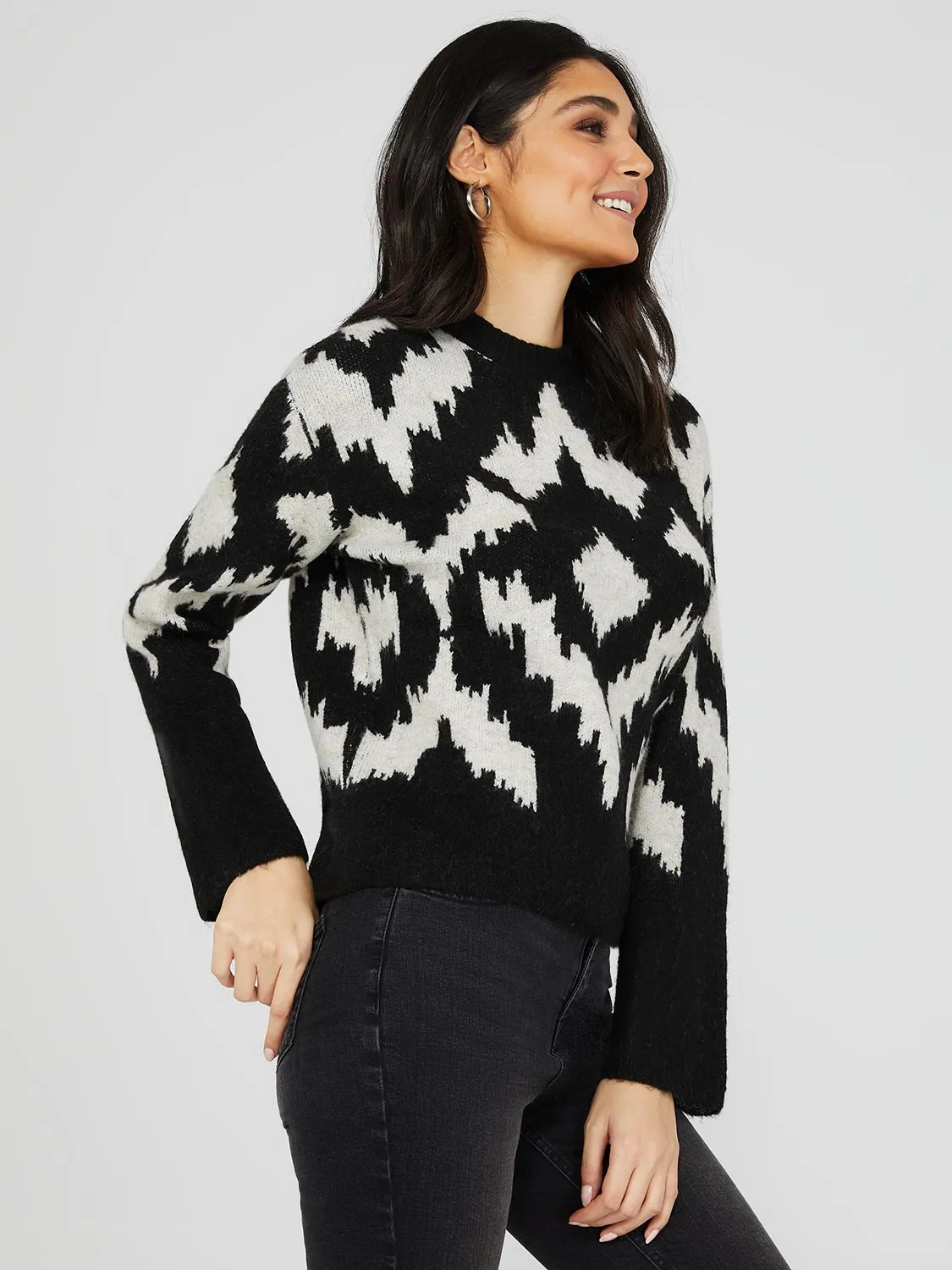 Double Jacquard Crew Neck Sweater