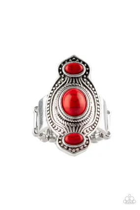 Dune Drifter Red Stone and Silver Ring - Paparazzi Accessories