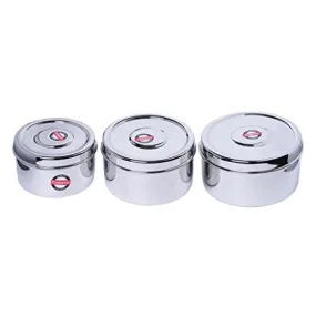 Embassy Deep Puri Box/Container - Set of 3 (Size 7,8,9; 500,650,850 ml), Stainless Steel