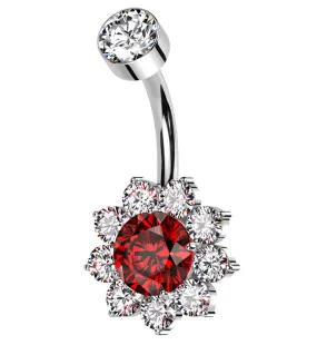 Flora Red CZ Internally Threaded Titanium Belly Button Ring