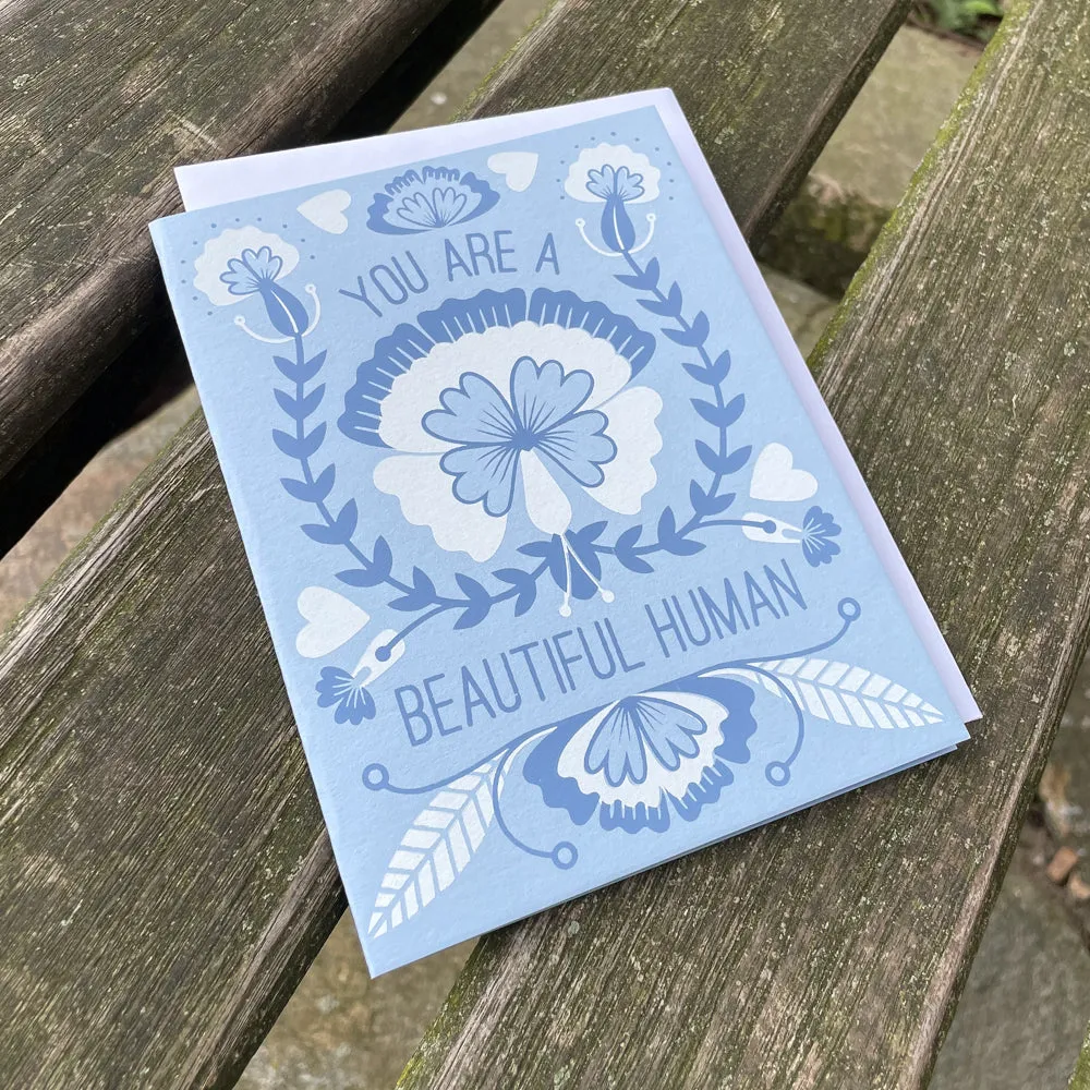 floral friendship card, folk art card for friend, you are a beautiful human card