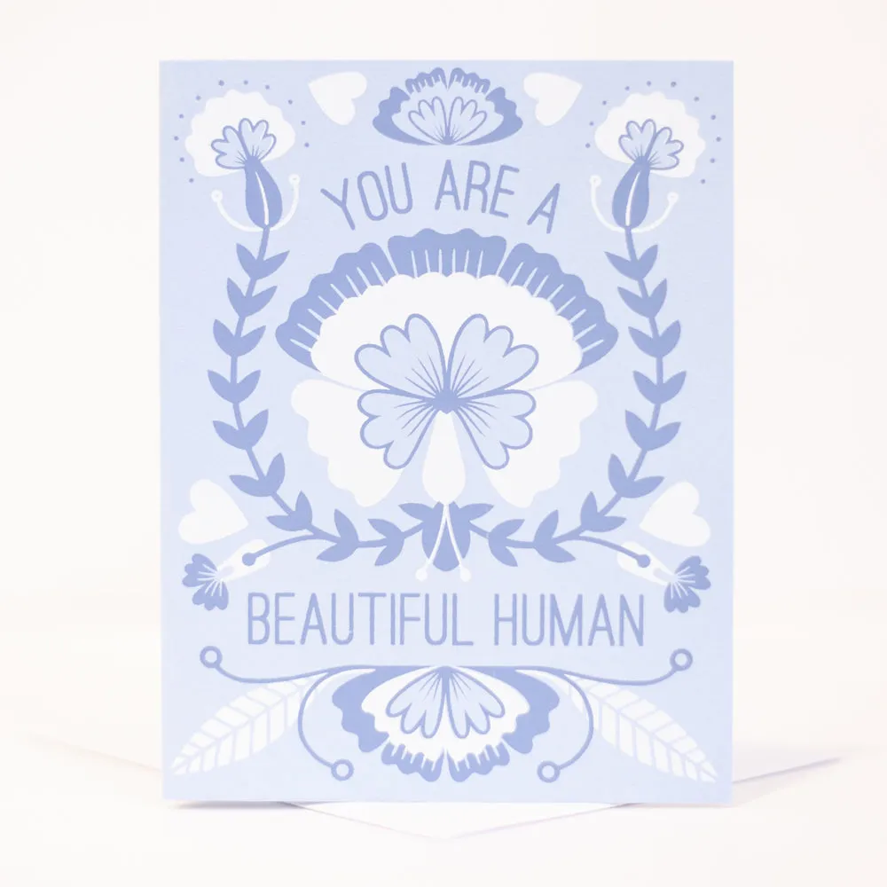 floral friendship card, folk art card for friend, you are a beautiful human card