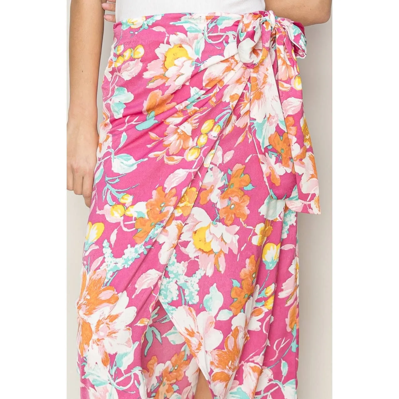 Floral Print Wrap and Tie Skirt