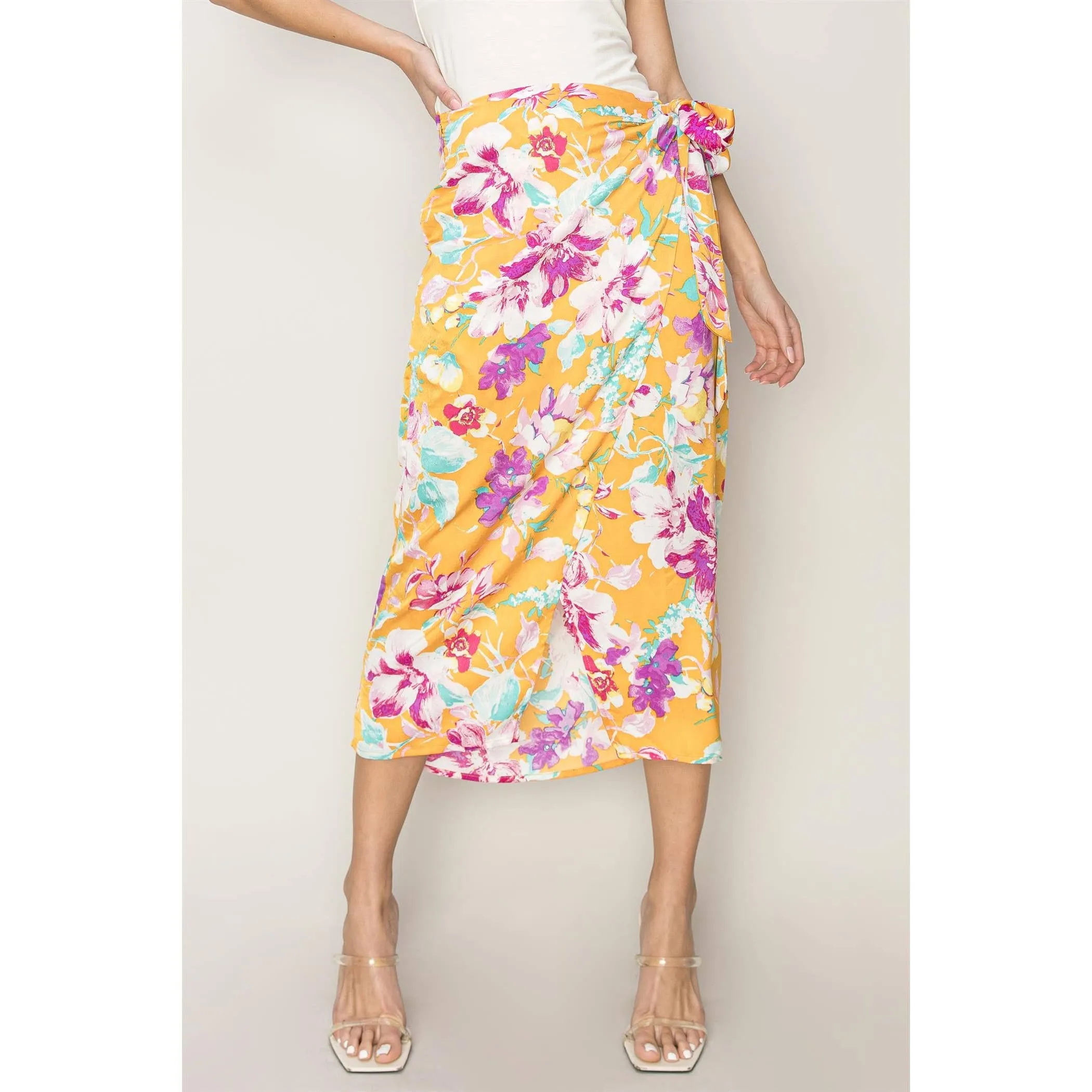 Floral Print Wrap and Tie Skirt