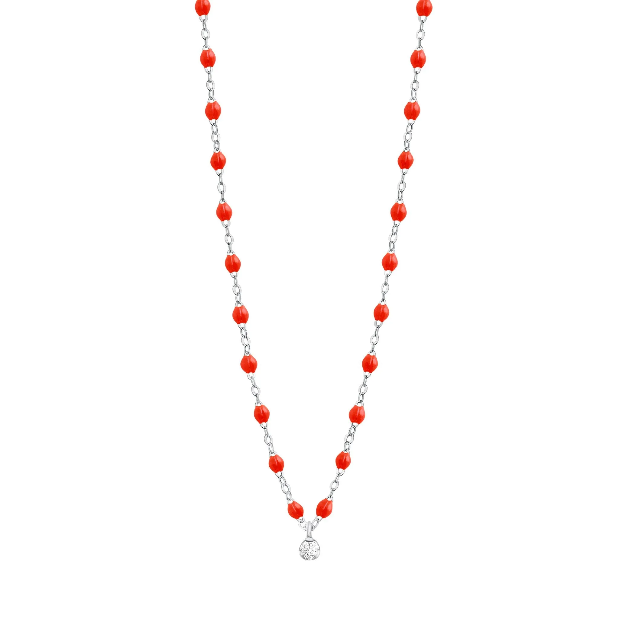 Gigi Supreme Classic 1 Diamond Necklace, Coral, White Gold, 16.5"