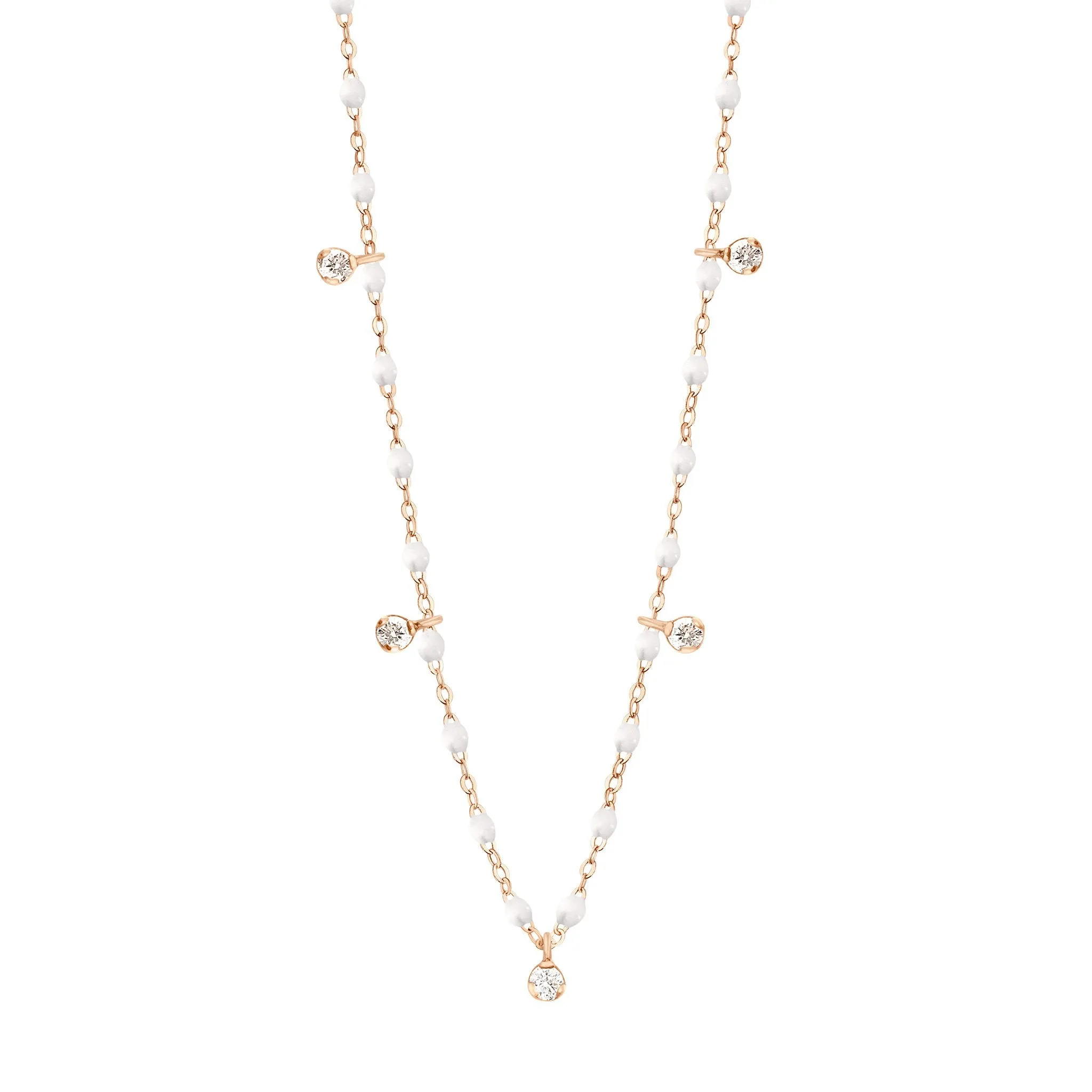 Gigi Supreme Classic 5 Diamond Necklace, White, Rose Gold, 17.7"