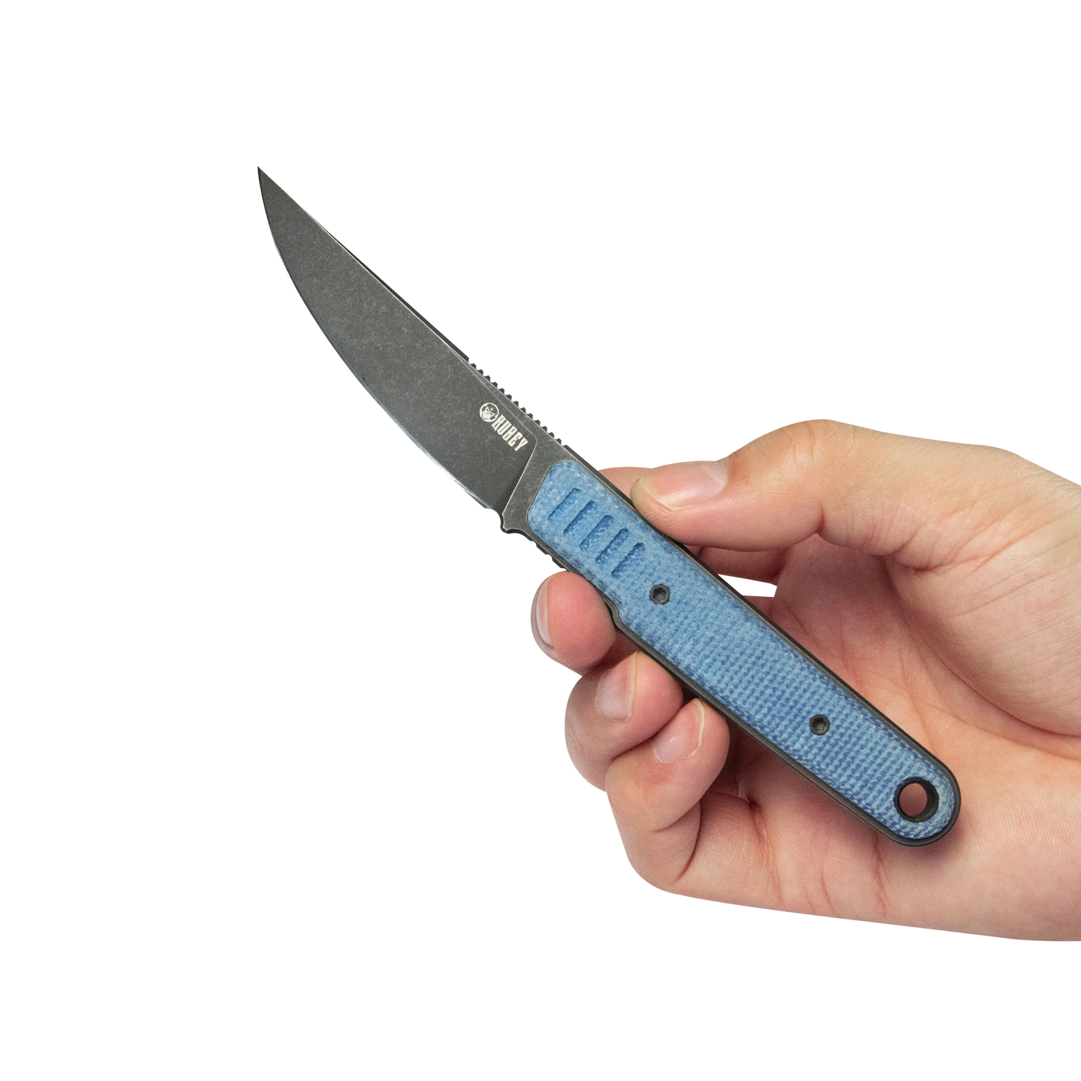 JL Kwaiken Fixie Everyday Carry Fixed Blade Knife Blue Micarta Handle 3.11 Blackwash 14C28N KU355B