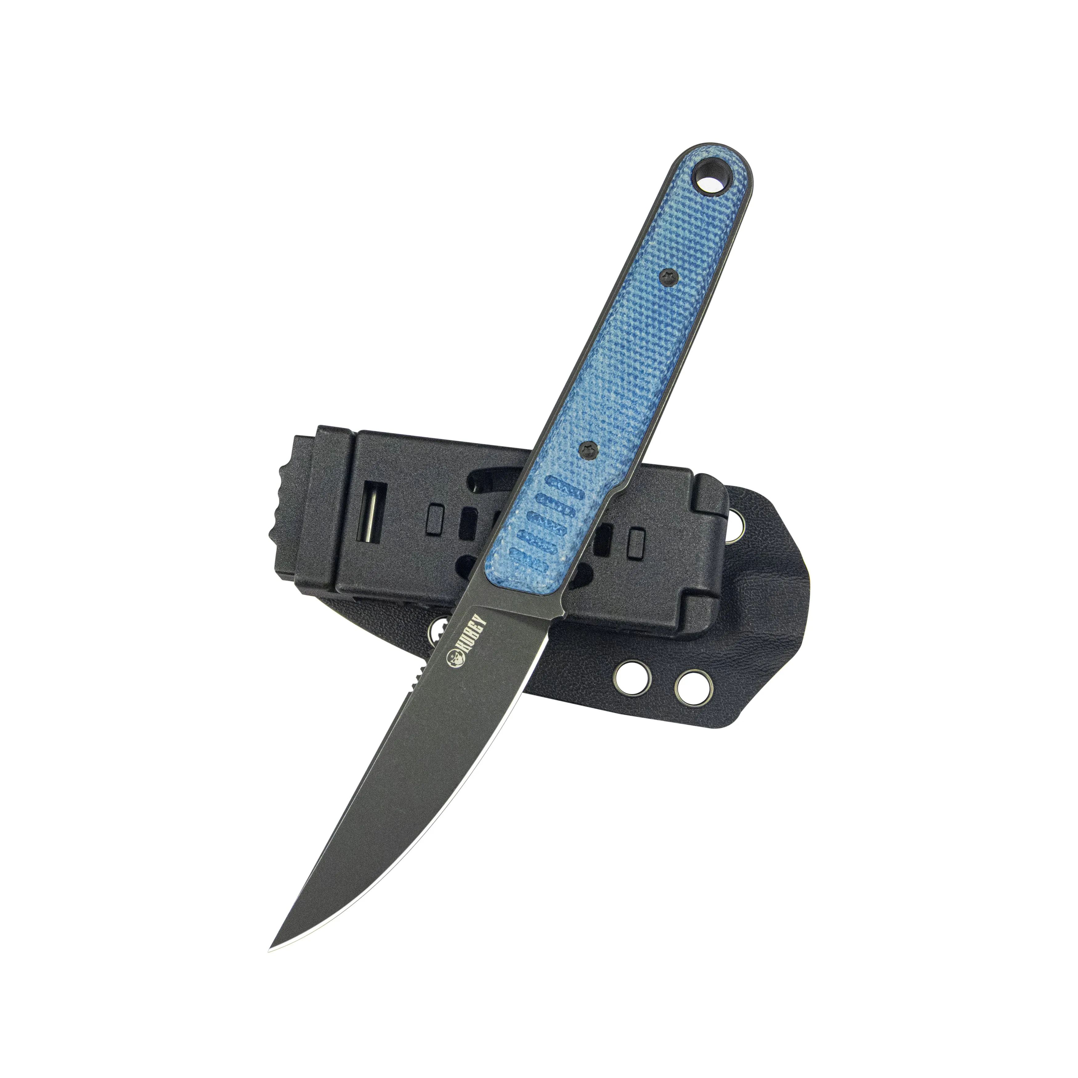 JL Kwaiken Fixie Everyday Carry Fixed Blade Knife Blue Micarta Handle 3.11 Blackwash 14C28N KU355B