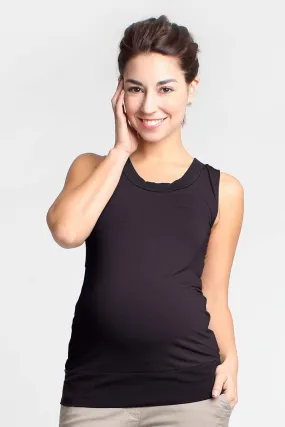 Knitted Sleeveless Casey Contrast Bamboo Maternity Top Black