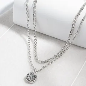 Layered Silver Pendant Necklace Disc Drop Dangle