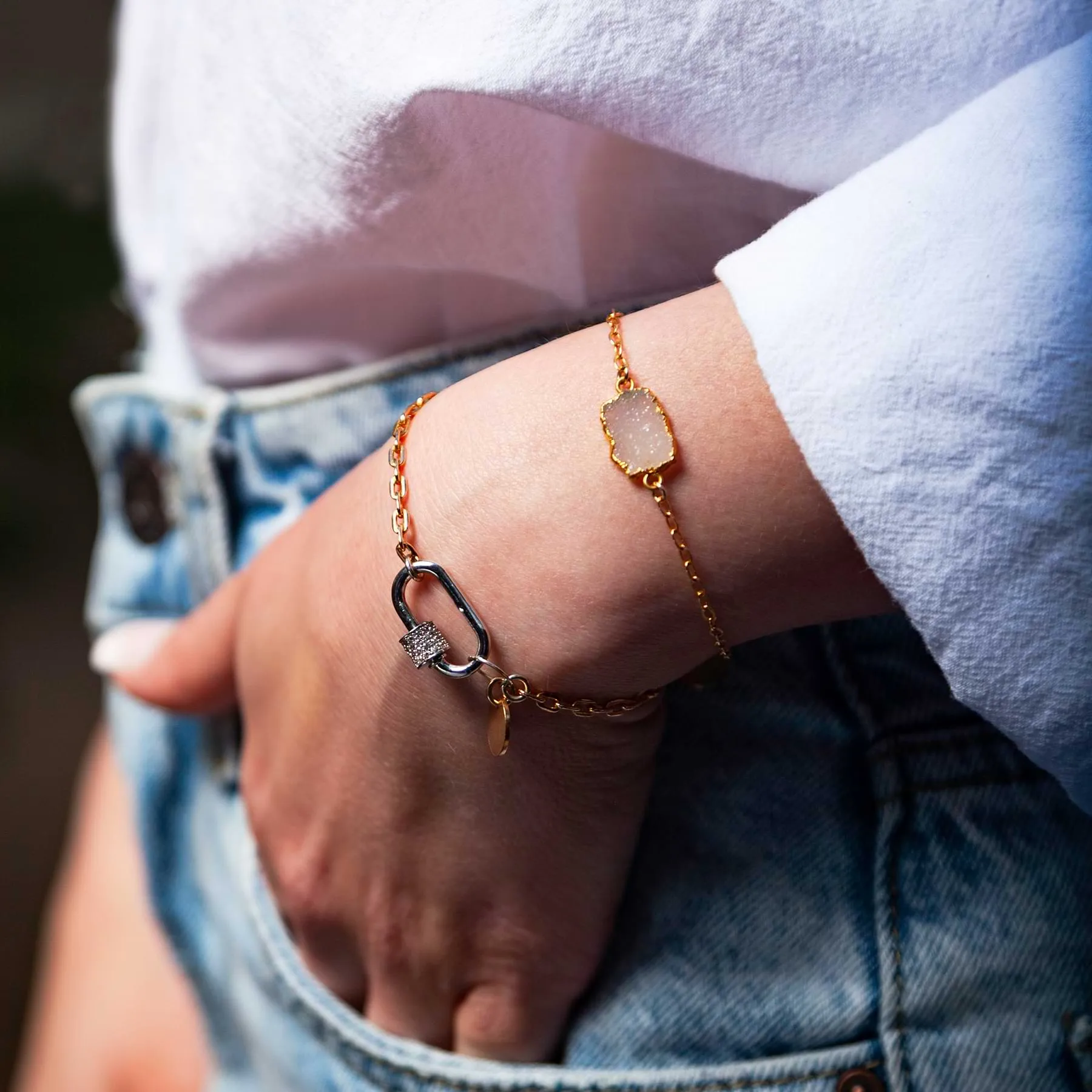 Locked and Loved - Mixed Metal Chain Link Carabiner Bracelet