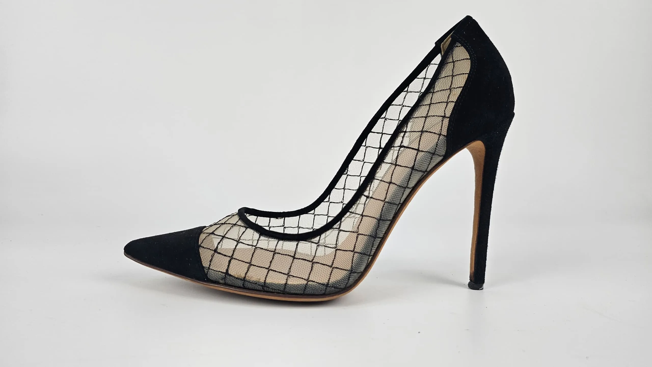 London “Sharkie” Sheer Toe Pumps Black