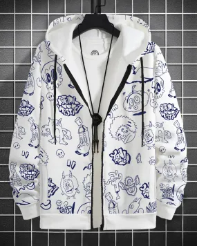 Men Comic Printed Jacket - White