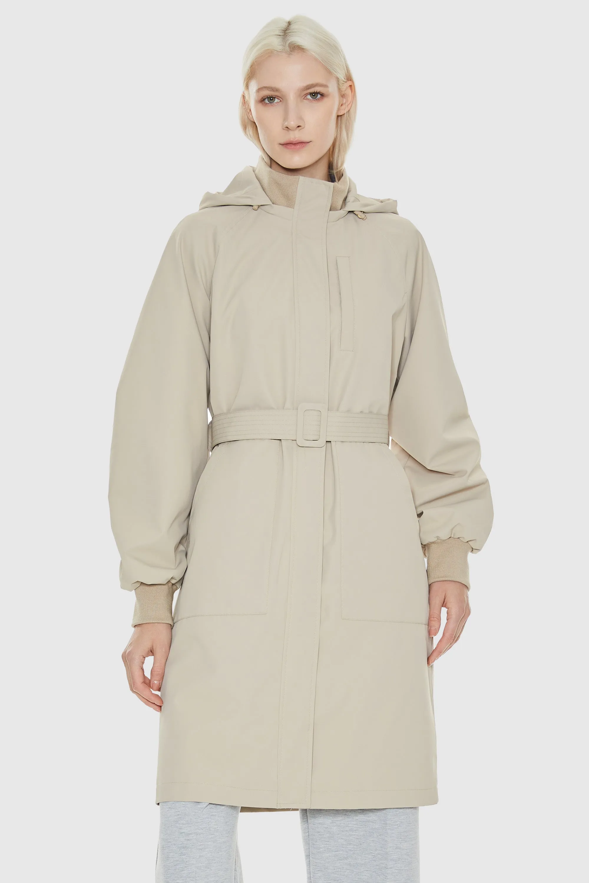 Mid-Length Hooded Belted Trench Coat