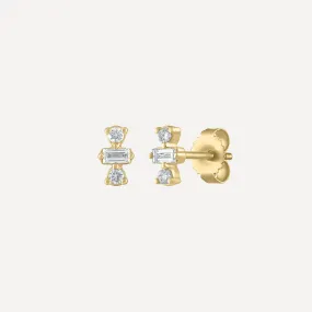 Mini Baguette & Round Diamond Stud Earrings