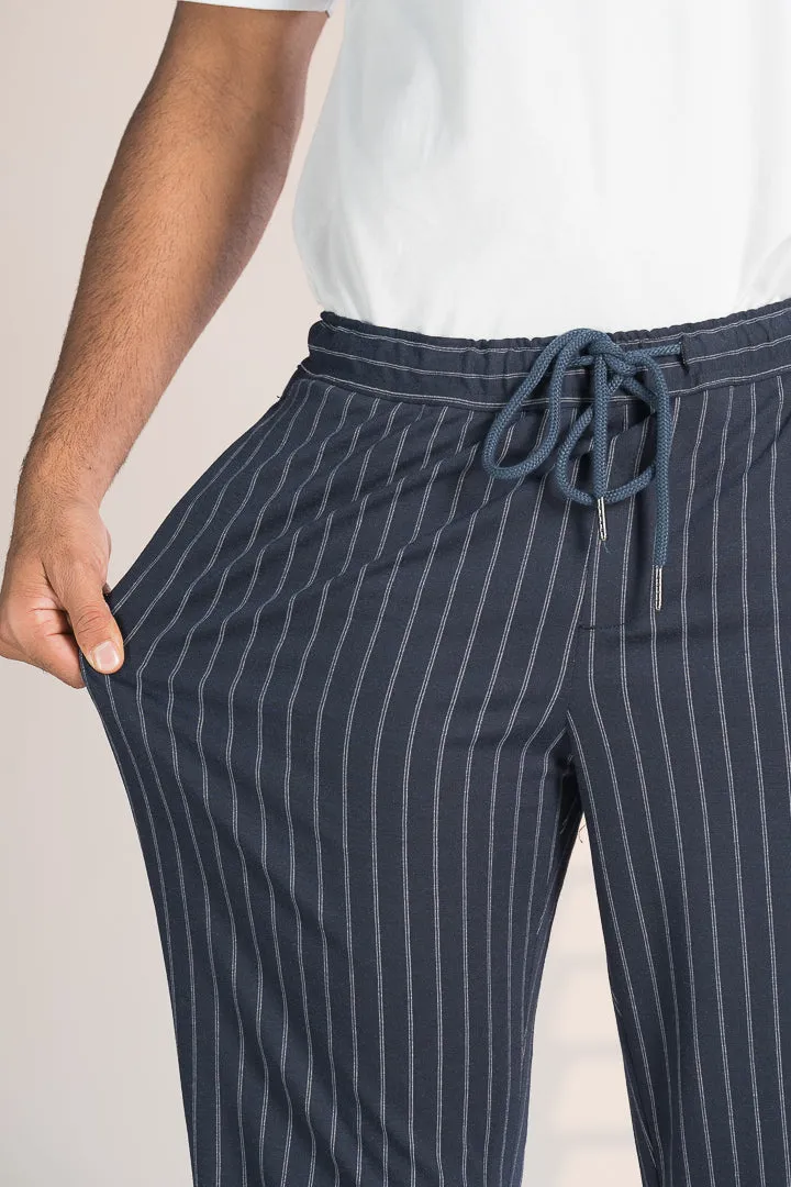 Navy Blue Pinstripe Power-Stretch Joggers