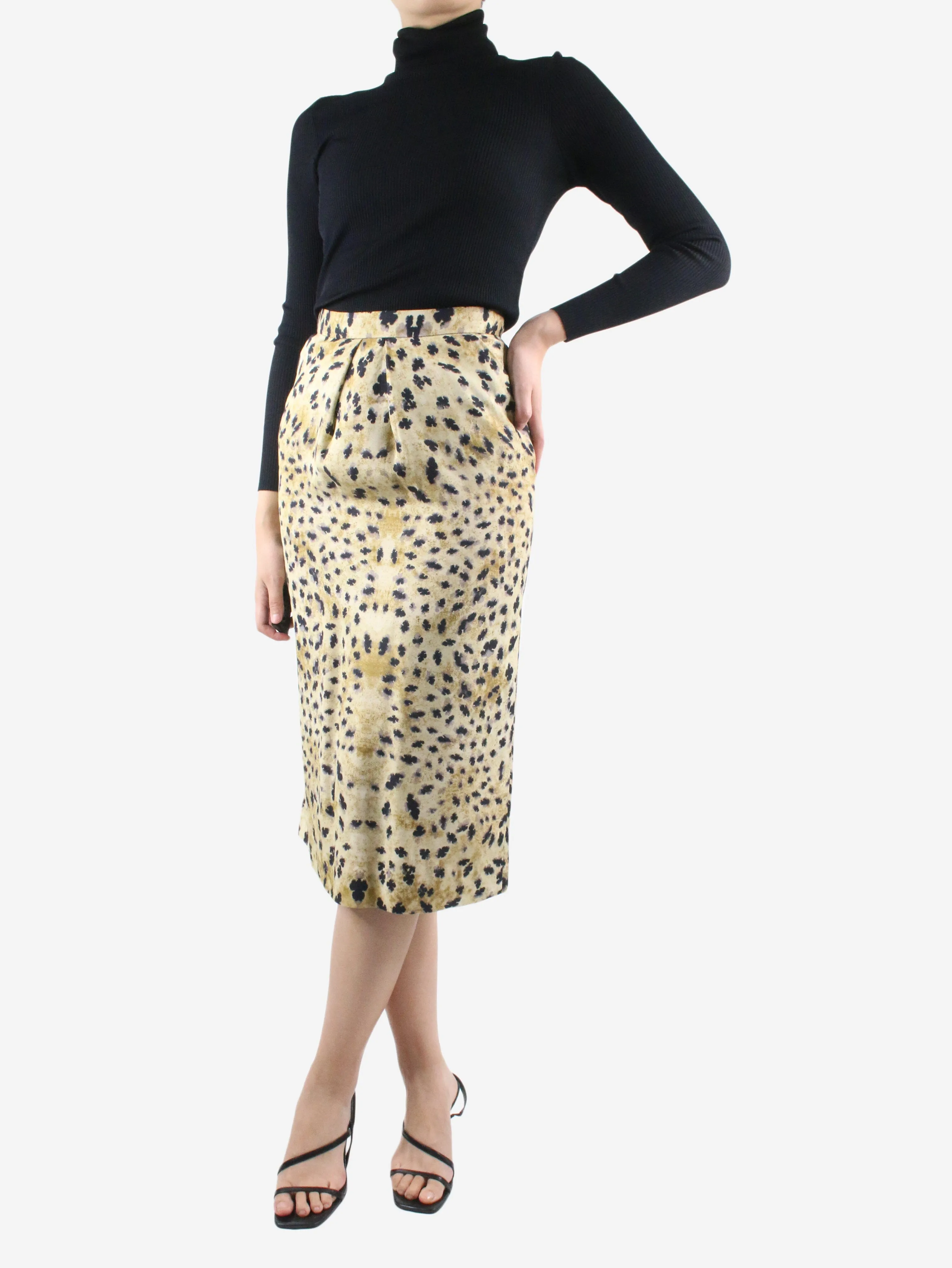 Neutral printed midi skirt - size UK 8