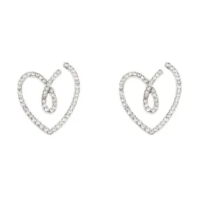 Open Heart Stud Rhinestone Silver Fashion Women Earrings