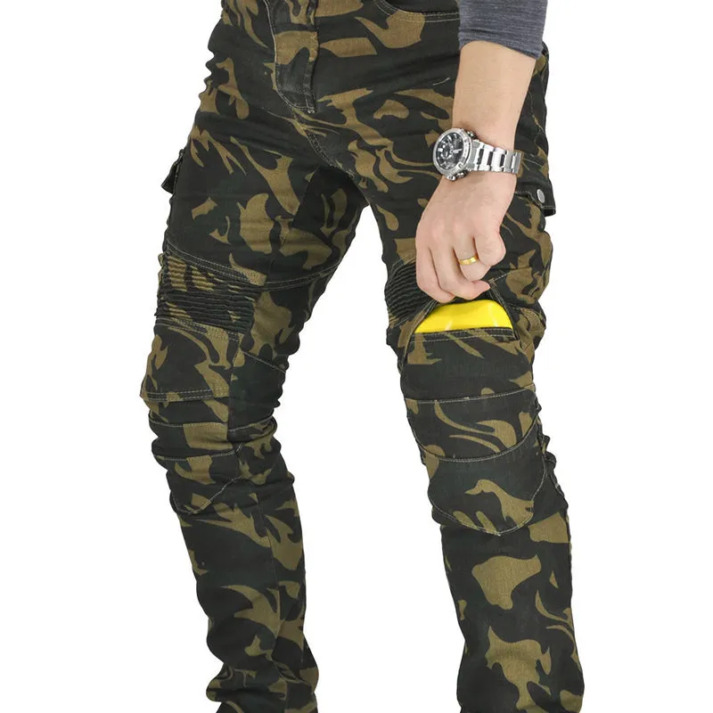 Outdoor Camo Motorcycle Riding Men's Pants with Knee Pads