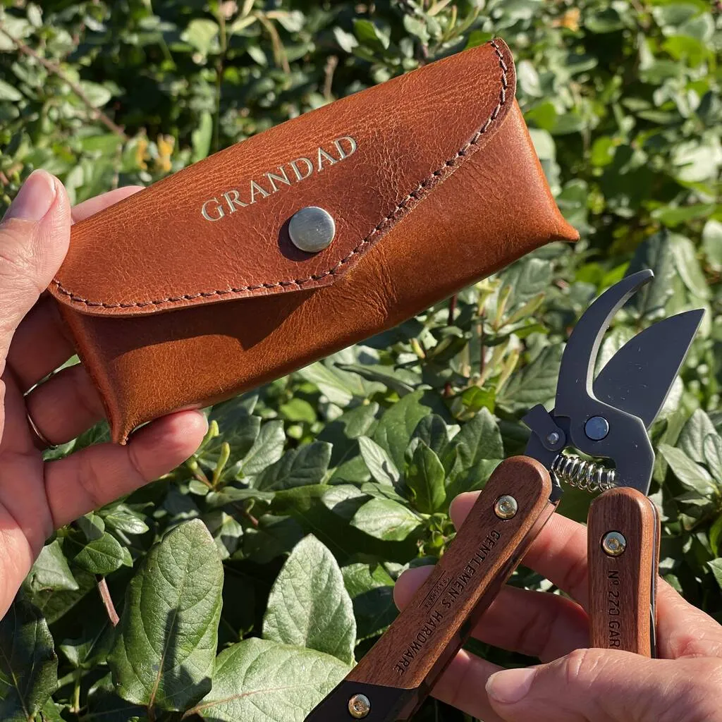 Personalised Leather Holder and Gardening Tool For Dads