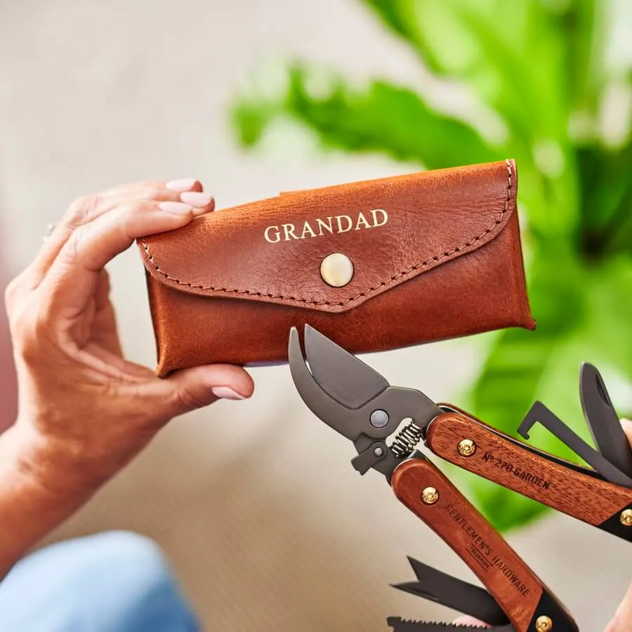 Personalised Leather Holder and Gardening Tool For Dads