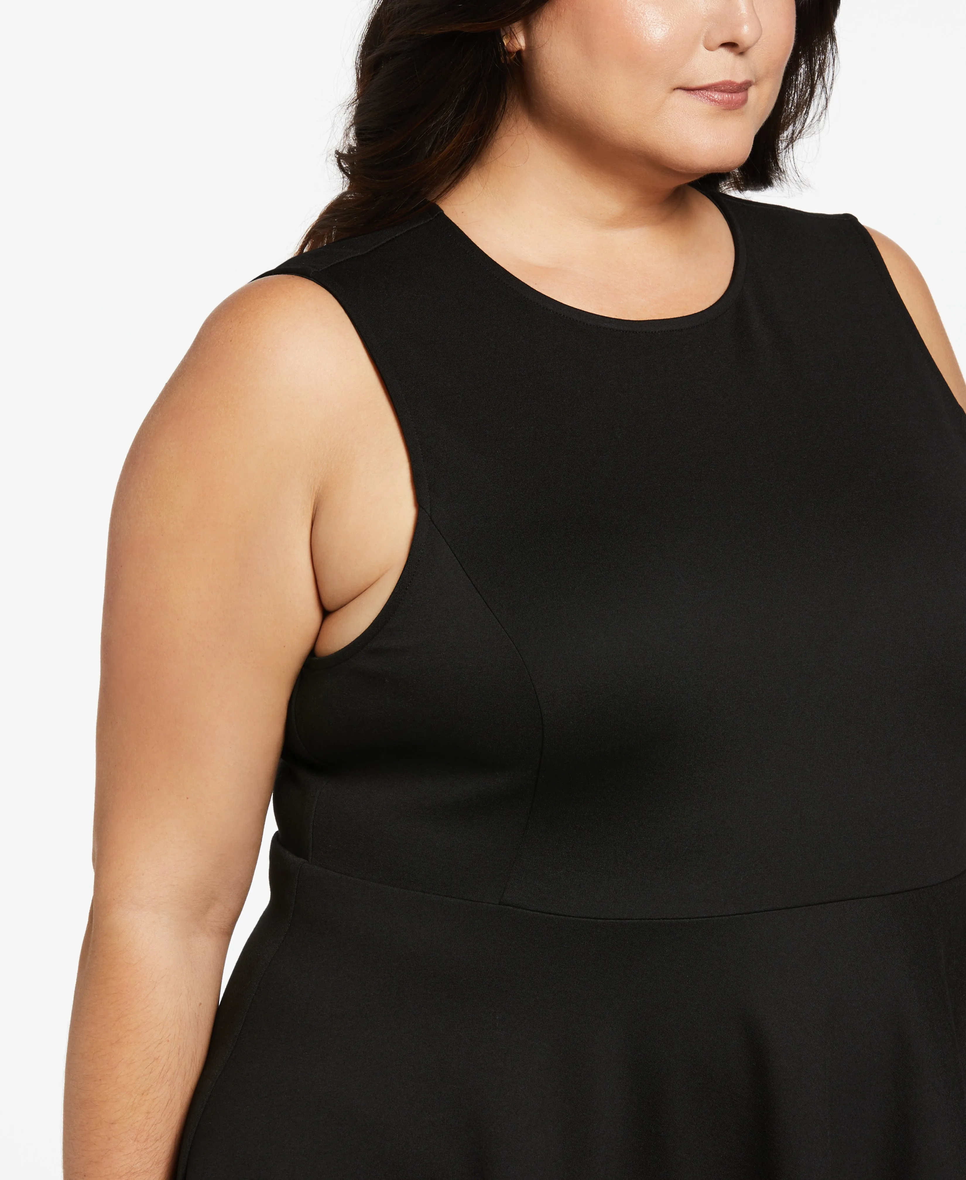 Plus Size Draped Skirt Sleeveless Ponte Dress