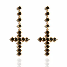 Saint Cross Beaded Earrings Mystic Black Pearl