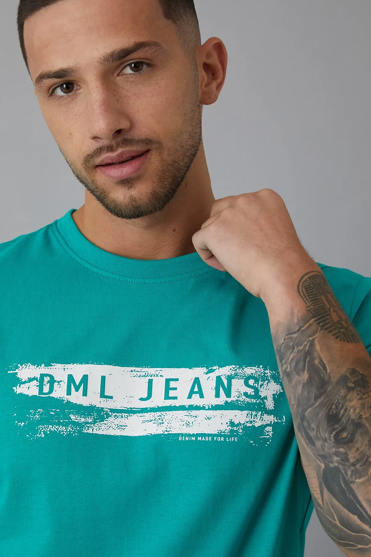 Score Printed crew neck t-shirt in Jade